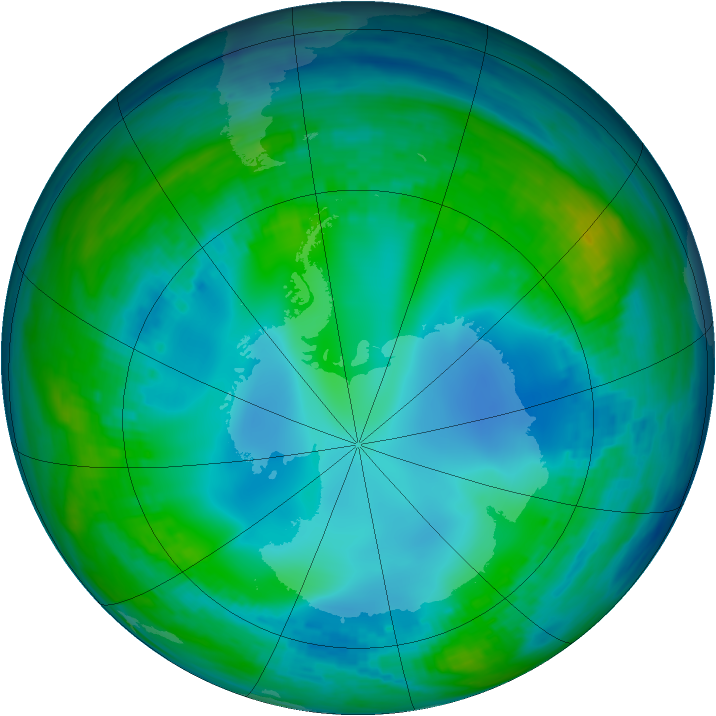Antarctic ozone map for 22 May 1991
